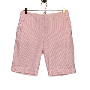 L.L. Bean 4 Pink Striped Seersucker Cotton Favorite Fit Straight Bermuda Shorts‎